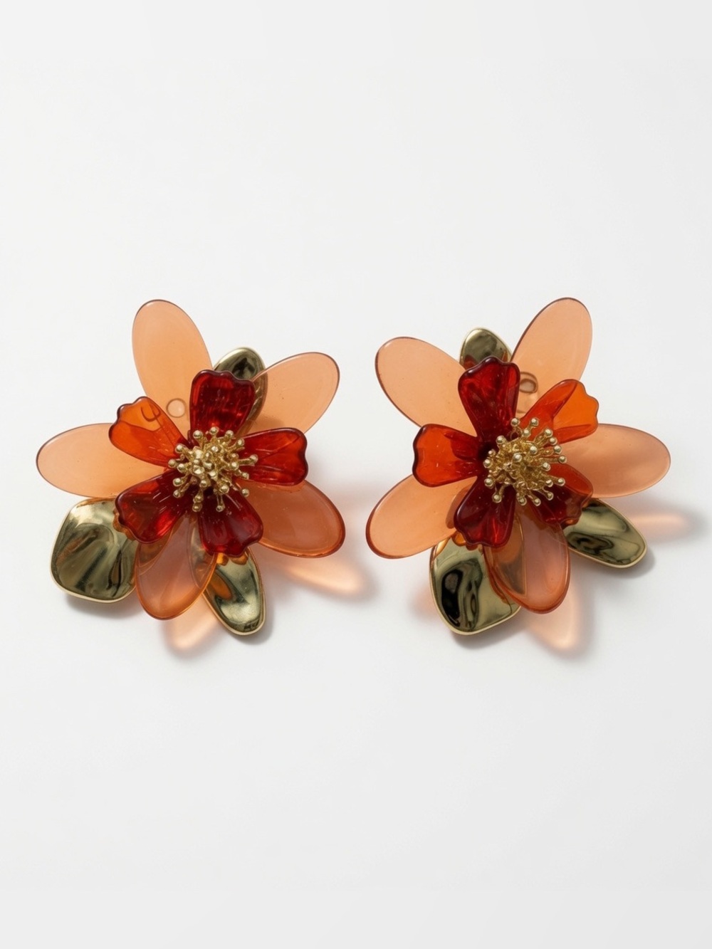 I am floral red acrylic golden stud earrings